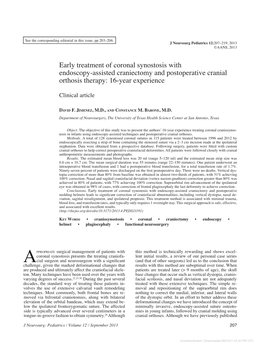 Early Treatment of Coronal Synostosis with Endoscopy-Assisted Craniectomy and Postoperative Cranial Orthosis Therapy: 16-Year Experience