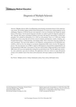 Diagnosis of Multiple Sclerosis
