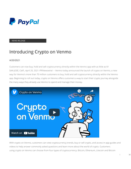 Introducing Crypto on Venmo