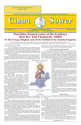 Post-Sobor Pastoral Letter of His Excellency Most Rev. Paul
