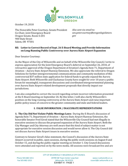 October 19, 2018 the Honorable Peter Courtney, Senate President Co‐Chair, Joint Emergency Board Oregon Senate, Room S‐201