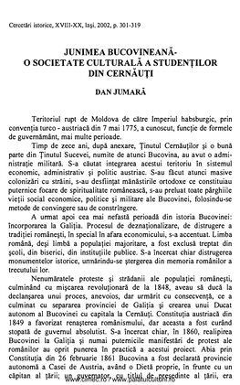 Junimea Bucovineană- 0 Societate Culturală a Studentilor ' Din Cernauti� '