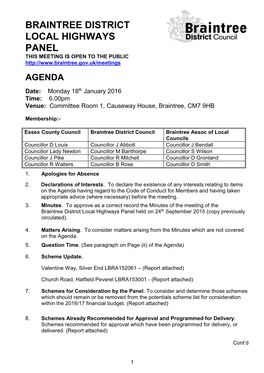 Braintree District Local Highways Panel Held on 24Th September 2015 (Copy Previously Circulated)