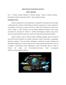 PRINCIPLES of REMOTE SENSING CODE: 18K5G08 Unit