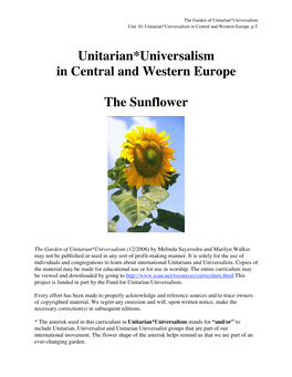 Unitarian*Universalism in Central and Western Europe the Sunflower