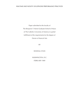 RAGTIME and NOVELTY XYLOPHONE PERFORMANCE PRACTICES by Randall Eyles 3 Plete Comprehension