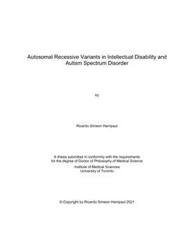 Autosomal Recessive Variants in Intellectual Disability and Autism Spectrum Disorder