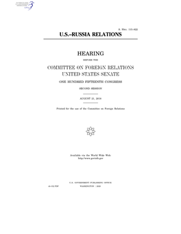 U.S.–Russia Relations Hearing Committee on Foreign