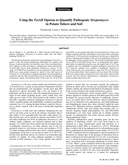 Using the Txtab Operon to Quantify Pathogenic Streptomyces in Potato Tubers and Soil