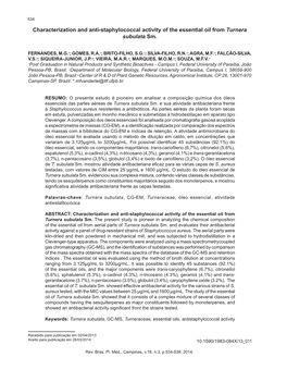 Characterization and Anti-Staphylococcal Activity of the Essential Oil from Turnera Subulata Sm