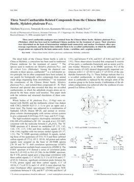 Three Novel Cantharidin-Related Compounds from the Chinese Blister Beetle, Mylabris Phalerata PALL