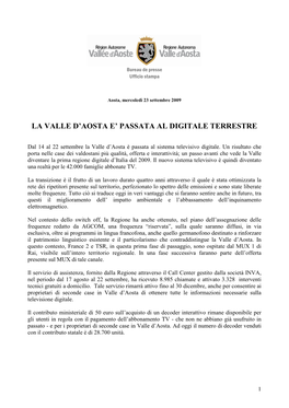 La Valle D'aosta E' Passata Al Digitale Terrestre