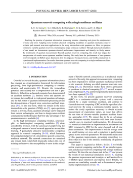 (2021) Quantum Reservoir Computing with a Single Nonlinear Oscillator