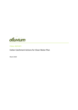 Cotter Catchment Actions for Clean Water Plan March 2020