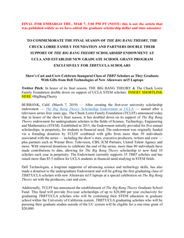 NOTE: This Is Not the Article That Was Published Widely As We Have Edited the Graduate Scholarship Dollar and Time Amounts)