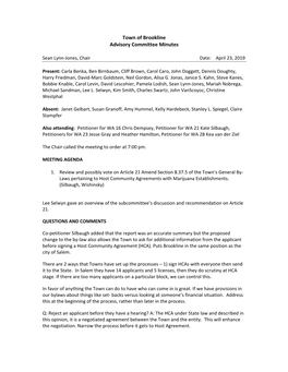 Town of Brookline Advisory Committee Minutes