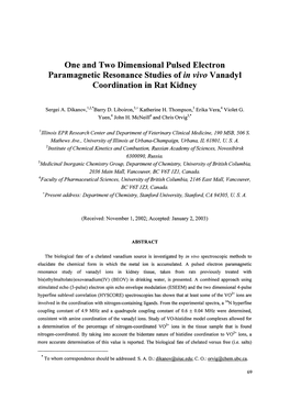 Paramagnetic Resonance Studies of Invivo Vanadyl