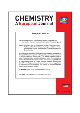 Synthesis and Coordination Chemistry of Amino Functionalized 'N-Nacnac' Ligands