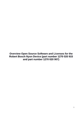 Overview Open Source Software and Licenses for the Robert Bosch Nyon Device (Part Number 1270 020 915 and Part Number 1270 020 907)