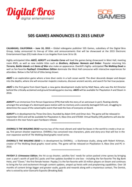 505 Games Announces E3 2015 Lineup