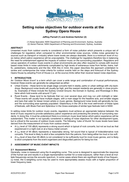 Setting Noise Objectives for Outdoor Events at the Sydney Opera House