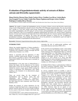 Evaluation of Hypocholesterolemic Activity of Extracts of Bidens Odorata and Brickellia Eupatorioides