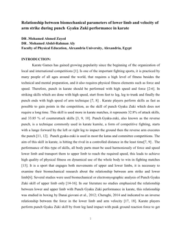 Relationship Between Biomechanical Parameters of Lower Limb and Velocity of Arm Strike During Punch Gyaku Zuki Performance in Karate