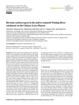 Riverine Carbon Export in the Arid to Semiarid Wuding River Catchment on the Chinese Loess Plateau