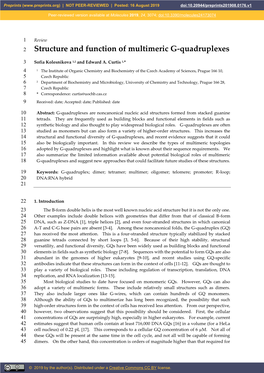 Review Structure and Function of Multimeric G-Quadruplexes Sofia