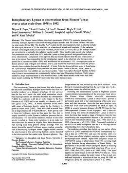 Interplanetary Lyman Observations from Pioneer Venus Over a Solar