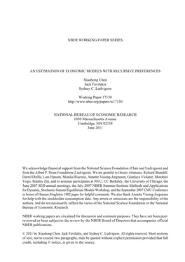 Nber Working Paper Series an Estimation of Economic