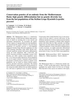 Conservation Genetics of an Endemic from The