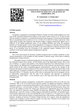 Cytogenetic Consequences of Radionuclide Pollution of Soils of a Near Zone of Chernobyl Nps