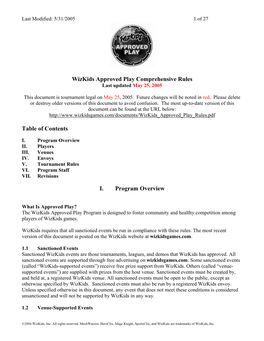 Wizkids Approved Play Comprehensive Rules Last Updated May 25, 2005