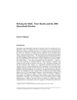 Defying the Odds: Peter Beattie and the 2006 Queensland Election