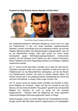 Freedom for Guy Butavia, Nasser Nawaja Und Ezra Nawi Die