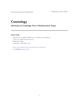 Cosmology University of Cambridge Part II Mathematical Tripos