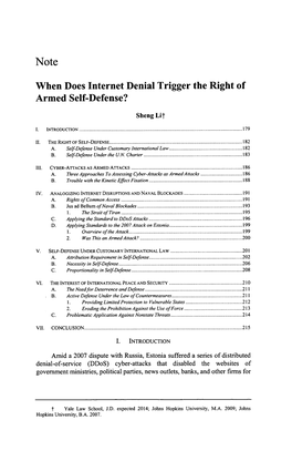 When Does Internet Denial Trigger the Right of Armed Self-Defense?