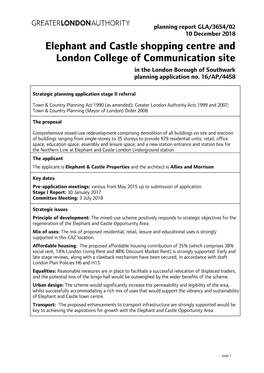 Elephant and Castle Shopping Centre and London College of Communication Site in the London Borough of Southwark Planning Application No