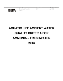 2013 Freshwater Aquatic Life Ambient Water Quality Criteria for Ammonia