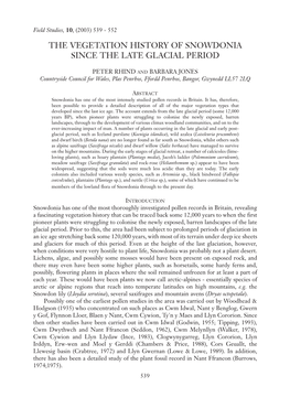 The Vegetation History of Snowdonia Since the Late Glacial Period