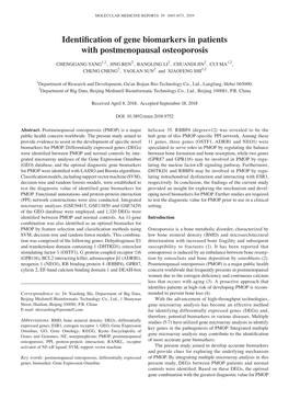 Identification of Gene Biomarkers in Patients with Postmenopausal Osteoporosis