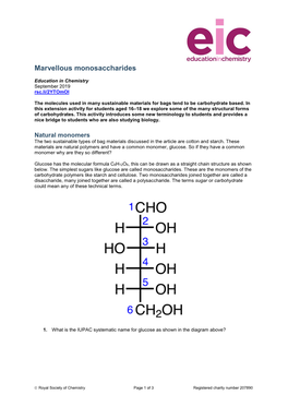 Marvellous Monosaccharides Worksheet