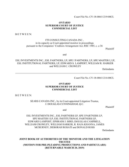 Court File No. CV-18-00611219-00CL ONTARIO