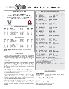 2010-11 MEN's Basketball GAME NOTES