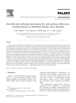 Growth and Carbonate Production by Adeonellopsis (Bryozoa: Cheilostomata) in Doubtful Sound, New Zealand