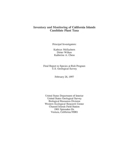 Inventory and Monitoring of California Islands Candidate Plant Taxa