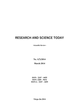 Research and Science Today No. 1(7)/2014