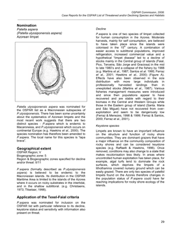 Case Reports for Species & Habitats on the Initial Draft