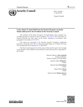 South Sudan Addressed to the President of the Security Council